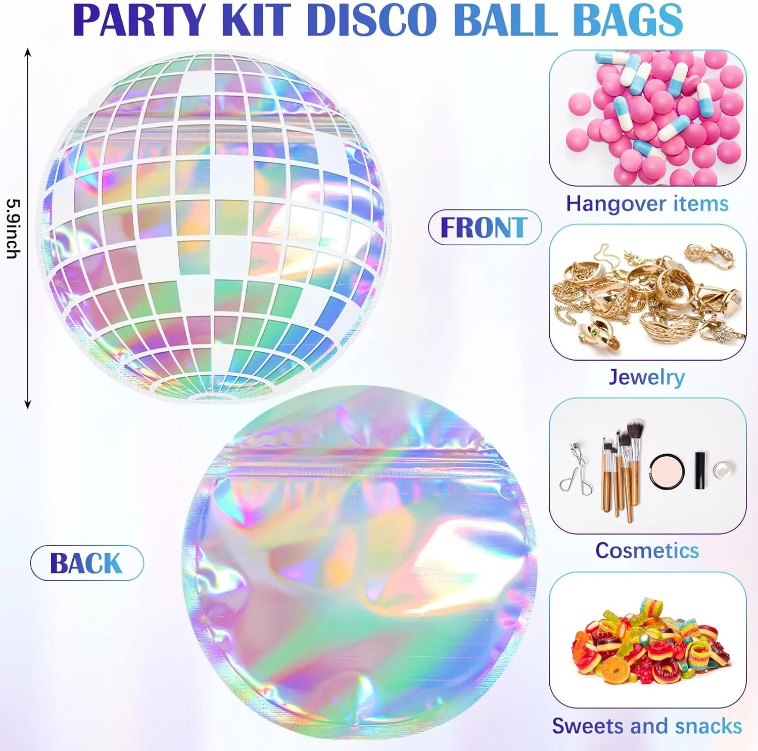 100 Pcs Disco Ball Bag Recovery Kit Bachelorette Party Resealable Bags for Travel Packaging Bachelorette Wedding Party Favors (Disco Ball)