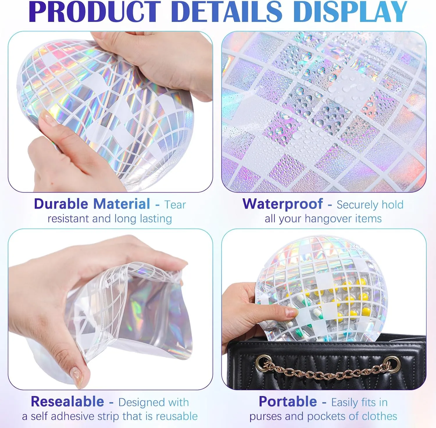 100 Pcs Disco Ball Bag Recovery Kit Bachelorette Party Resealable Bags for Travel Packaging Bachelorette Wedding Party Favors (Disco Ball)