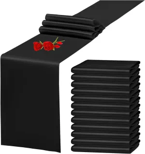 12 Pack Black Satin Table Runner 12 x 108 Inch Long Premium Table Runners for Wedding Party Events Decoration, Birthday Parties, Banquets Decorations, Graduations, Engagements