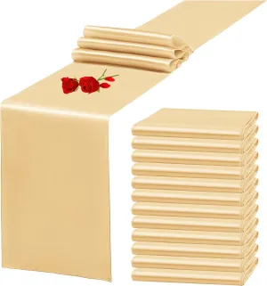 12 Pack Champagne Satin Table Runner 12 x 108 Inch Long Premium Table Runners for Wedding Party Events Decoration, Birthday Parties, Banquets Decorations, Graduations, Engagements
