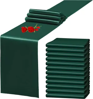 12 Pack Emerald Green Satin Table Runner 12 x 108 Inch Long Premium Table Runners for Wedding Party Events Decoration, Birthday Parties, Banquets Decorations, Graduations, Engagements