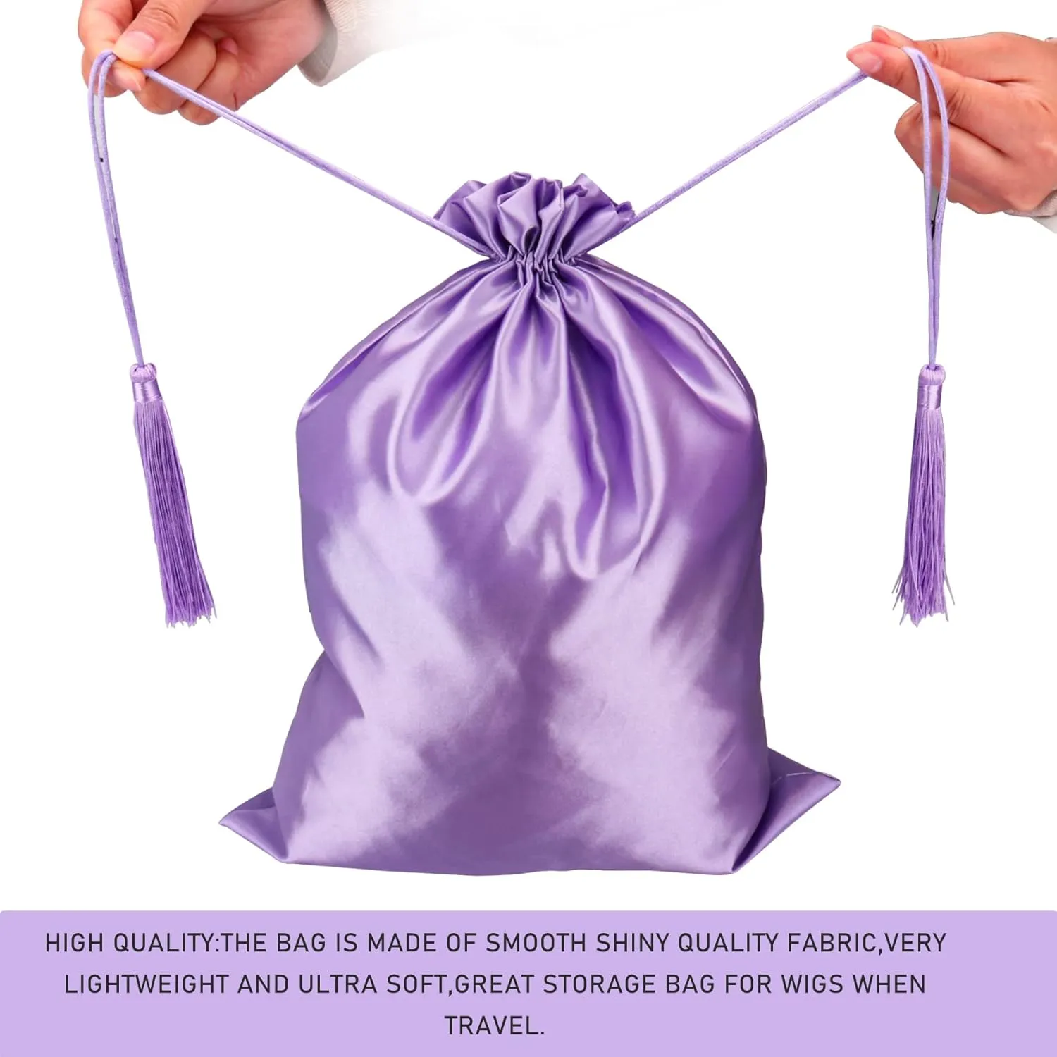12 Pcs Silk Satin Wig Storage Bag With Drawstring Tassel Packaging for Bundles Hair Extensions and Hair Tools Multipurpose Large Bags in Purple Color