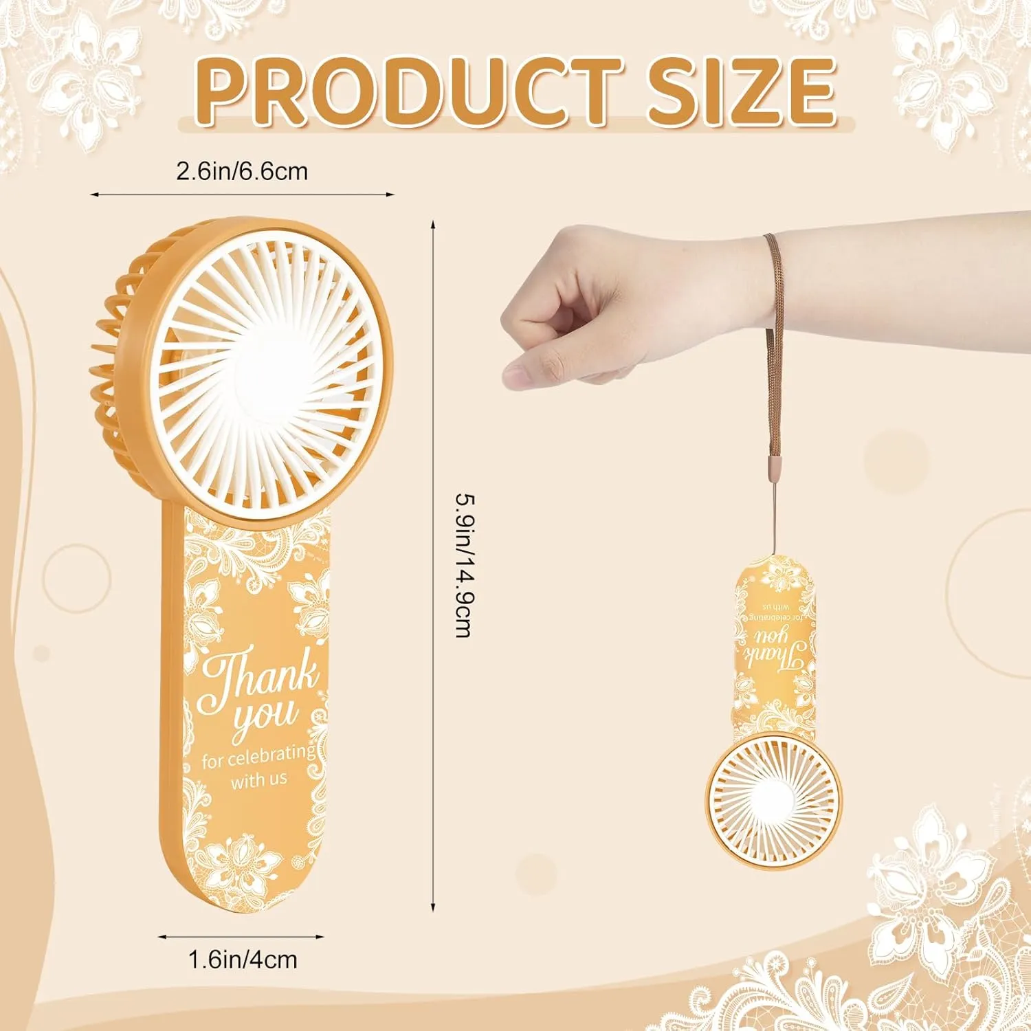 12 Pcs Wedding Favor Small Personal Portable Fan Mini Handheld Fan Bulk Small Fans Cute Fans for Guest Women Men Travel Camping (White Lace)