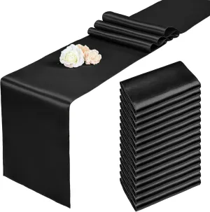 15 Pack Black Satin Table Runners 12 x 108 Inch Long Table Runners for Rectangle Round Tables,Smooth Satin Table Runner for Wedding,Birthday Party Banquets Graduation Engagements Decoration