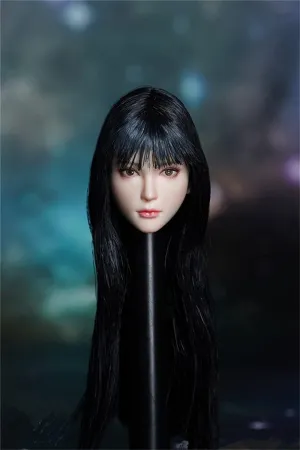 1/6 Scale Female Head Sculpt, Asian Girl Pale Skin Head Carved Black Straight Hair for 12inch Phicen TBLeague Action Figure Body Collection