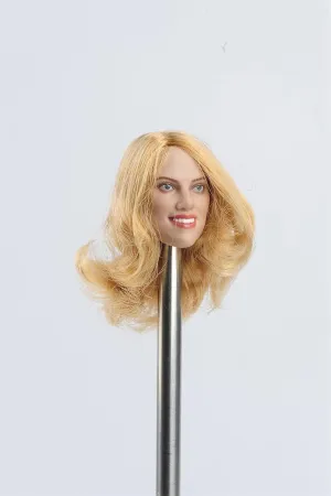 1/6 Scale Female Head Sculpt,12inch Collectible Figure Doll European Girl Smile Face Blonde Hair PVC Woman Soldier Head Carving Model Fit 12'' Miniature Action Figure Body