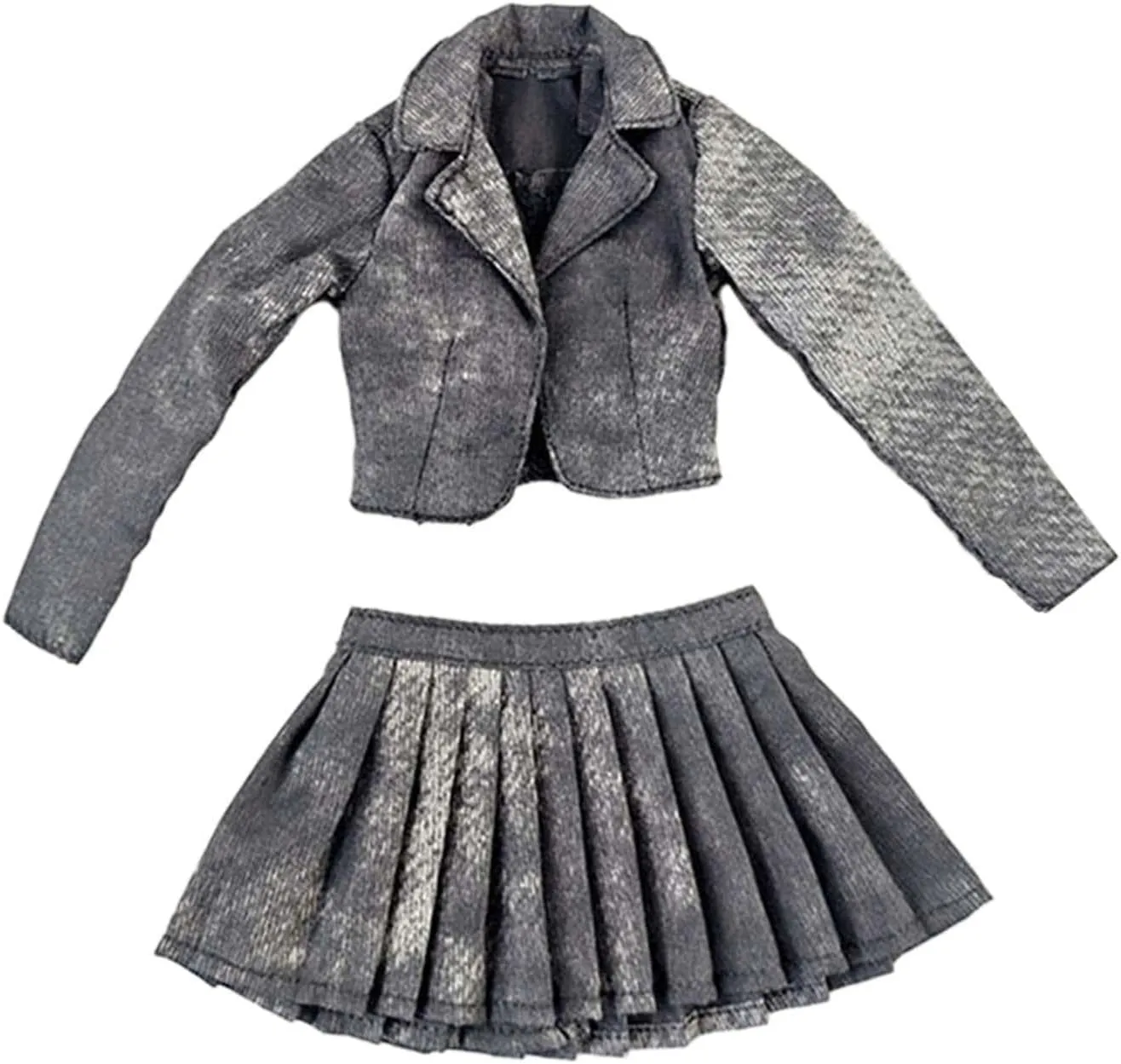 1/6 Scale Short Jacket Pleated Skirt Set Miniature Short Suit Set Fashion Fancy Dress Props Doll Clothes for Action Figure , Black Gray