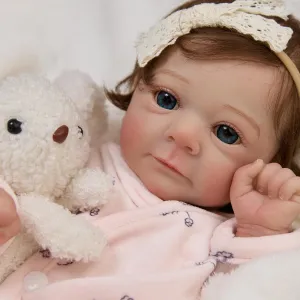 17" Realistic and Cute Reborn Baby Girl Opened Her Eyes with Bright Eyes Brown Hair Named Claire, Handmade Lifelike Reborn Doll, Advanced Painted Vinyl Gift Set for Kids Age 3 