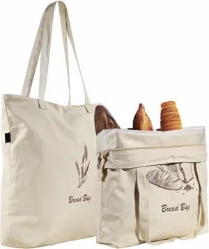 2 Pack, Linen Bread Bags for Homemade Bread, PEVA Liner, Cloth Tote Bags with Handle & Zipper Closure, for Picnic, Party, Dinner