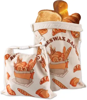 2 Pack Reusable Bread Bags for Homemade Bread-Sourdough Bread Baking Supplies, Linen Beeswax Bags for Food, Sourdough Beeswax Wrap for Bread Fresh Storage, Storage Bags