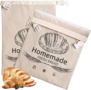 2 Pack Reusable Linen Bread Bags for Homemade,Organic Linen Bread Bag for Homemade sourdough 17.5 x 11.5 Inches Food Storage Cloth Bag – Freezer-Friendly & Freshness Preservation