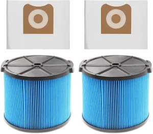 2 Pack VF3500 Replacement Filter for Ridgid Shop Vac 3-4.5 Gallon Wet Dry Vacuums   2 Pack VF3501 Filter Bags Compatible with Ridgid 3-4.5 Gallon Wet Dry Vacuums (4 Pack)