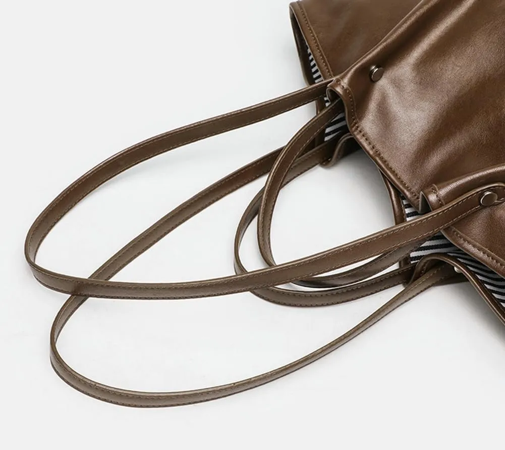 2 Pcs Tote Bag for Women 2025 Trendy Pleated Shoulder Bags PU Leather Work Travel Purses Ladies Top Handle Handbags