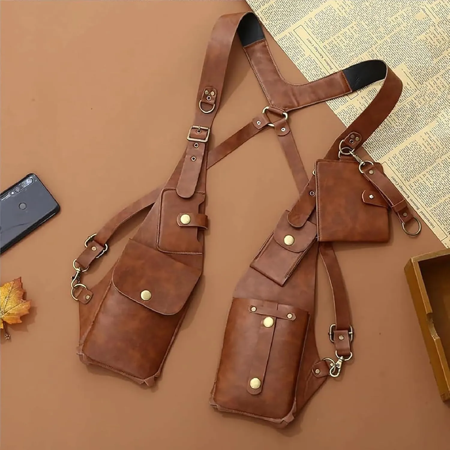 2025 New Double Shoulder Armpit Bag for Men, Double Shoulder Strap Multi-Pocket Outdoor Anti-Theft Tactical Bag (C)