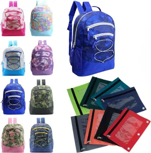 24-Pack - 17" Sport Backpacks with Pencil Pouch - Bookbags in Bulk for Elementary, Middle, and High School Students, 8 Assorted Colors