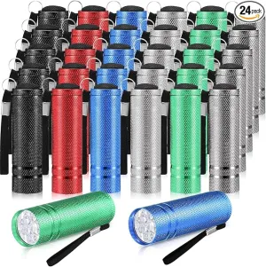 24 Pack Mini Flashlights Bulk, Bright Aluminum Handheld Flashlight with Lanyard, Small LED Flashlights for Kids Night Reading Emergency Hurricane Camping Cycling Party Favors(Bright Color)