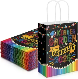 24 Pcs Kindergarten Graduation Gift Bags 2025 Preschool Grad Themed Party Congrat Goodie Bags with Handle for Kindergarten Preschool Grad Party Gifts Supplies (Black)