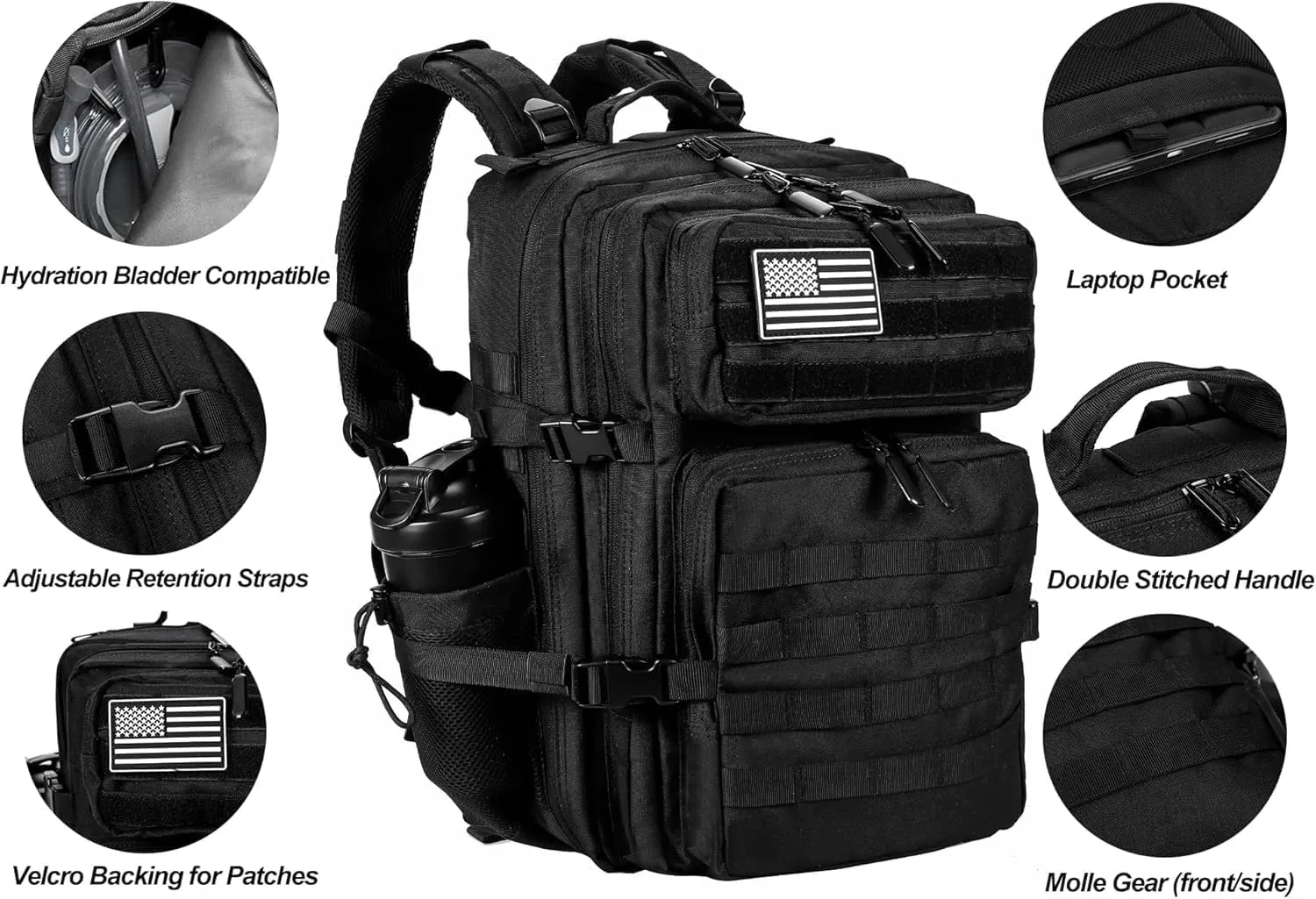 25L Small Tactical Hiking Backpack for Women Training Gym Fitness Bag Outdoor Camping Backpacks Travel Waterproof (Balck)