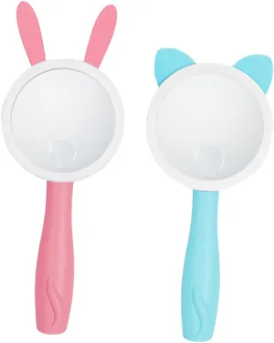 2Pcs Fall Handheld Cartoon Animal Magnifying Glasses for Science Experiments and Educational for Kindergarten Includes Rabbit and Cat Designs