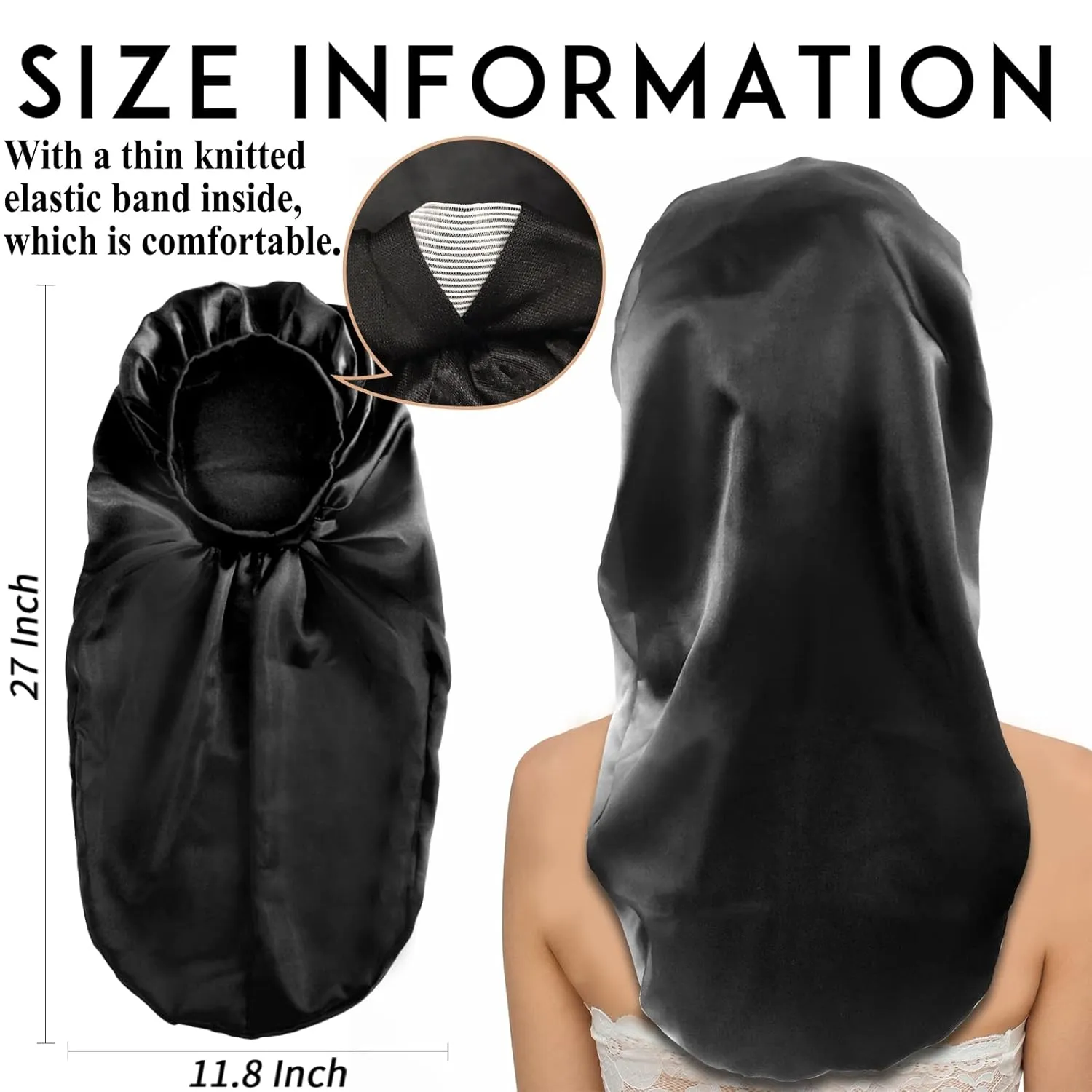 2Pcs Long Satin Bonnet Sleep Cap,Extra Large Braids Bonnets for Sleeping,Long Hair,Soft&Comfortable Elastic Band Bonnets for Women Night Sleep,Hair Bonnets for Women Satin (Black White Pattern)