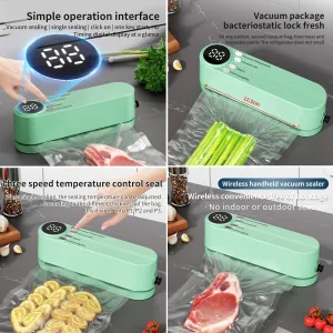 3 in 1 Cordless Mini Vacuum Sealer Rechargeable Bag Sealer for Food Storage with 4 Snack Bags,Heat Sealer for Chips Bags,Handheld Vacuum Sealer for Food Preservation,Inflation Pump for Balls