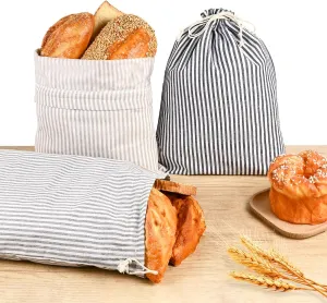 3 Pack Sourdough Bread Bags Linen Bread Bags for Homemade Bread Sourdough with Plastic Lined - Reusable Bread Storage Bags Sourdough Bread Bag & Beeswax Bread Bag
