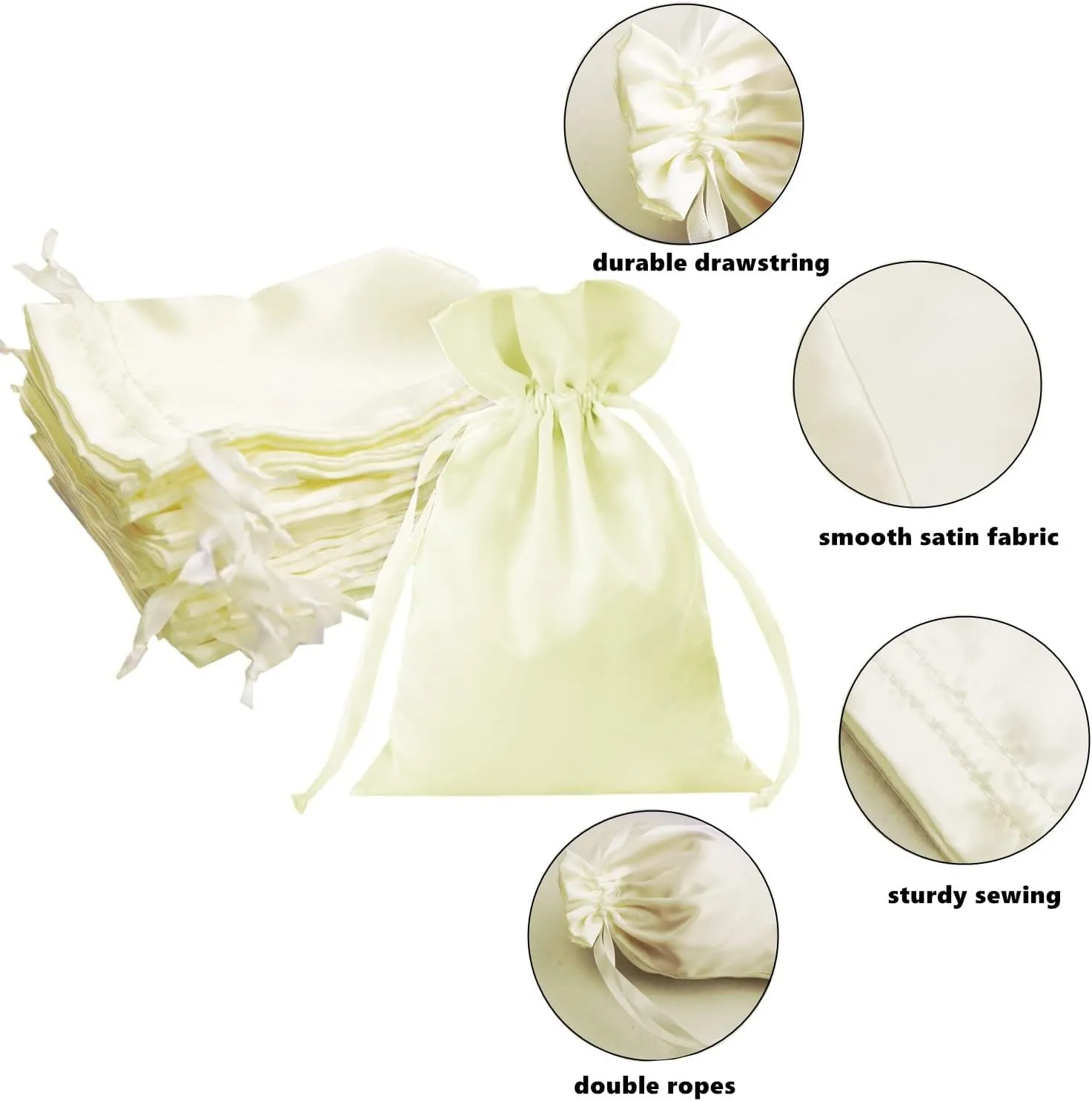 35 Pieces 5x7 Inches Beige Satin Gift Bags - Baby Shower Bags - Wedding Favour Bags - Fabric Drawstring Pouch - Jewelry Drawstring Pouches Party Supplies Christmas Party Wedding Favors