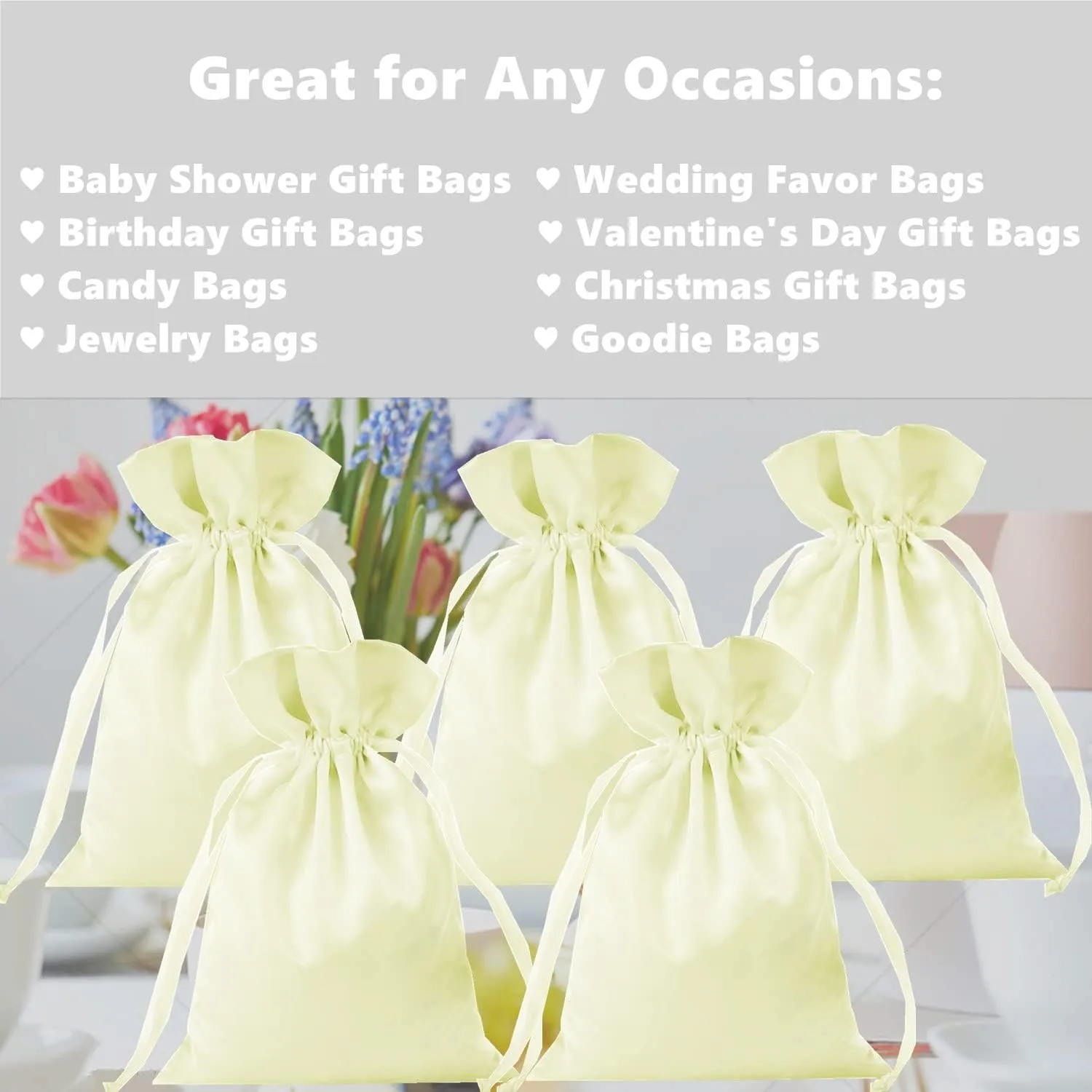 35 Pieces 5x7 Inches Beige Satin Gift Bags - Baby Shower Bags - Wedding Favour Bags - Fabric Drawstring Pouch - Jewelry Drawstring Pouches Party Supplies Christmas Party Wedding Favors