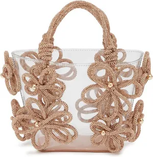 3d Rhinestone Flower Evening Tote Bag Fashion Transparent Top Handle Hobo Clutch Bag