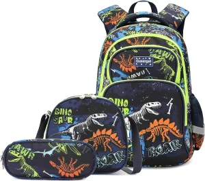 3Pcs Boys Dinosaur Backpack Set with Lunch Box Pencil Case, School Book Bag for Kids Elementary Preschool…