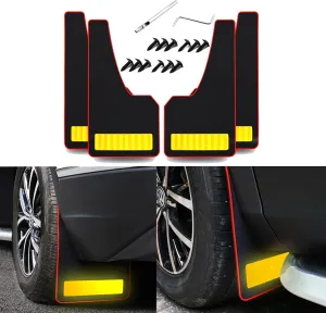 4 Pcs Car Mud Car Mud Flaps Reflective Soft Rubber Splash Guards Flaps Reflective Soft Rubber Car Safety Warning Reflective Mud Flaps No Collision for Universal Vehicle Modified (Yellow)