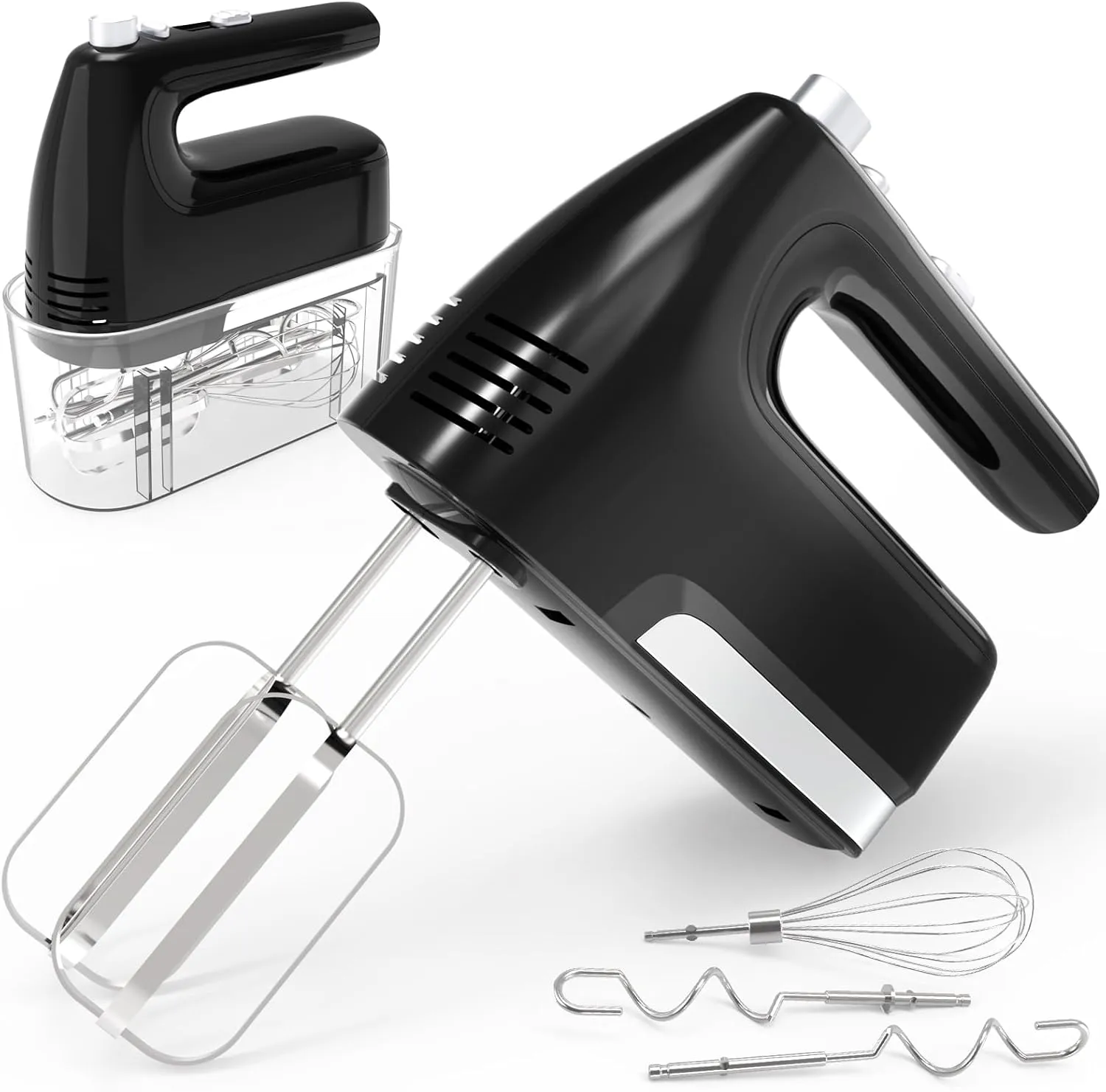 5-Speed 400W Hand Mixer, Turbo Boost & Storage Case, 2x Beaters, 2x Hooks, 1x Whisk (Black)