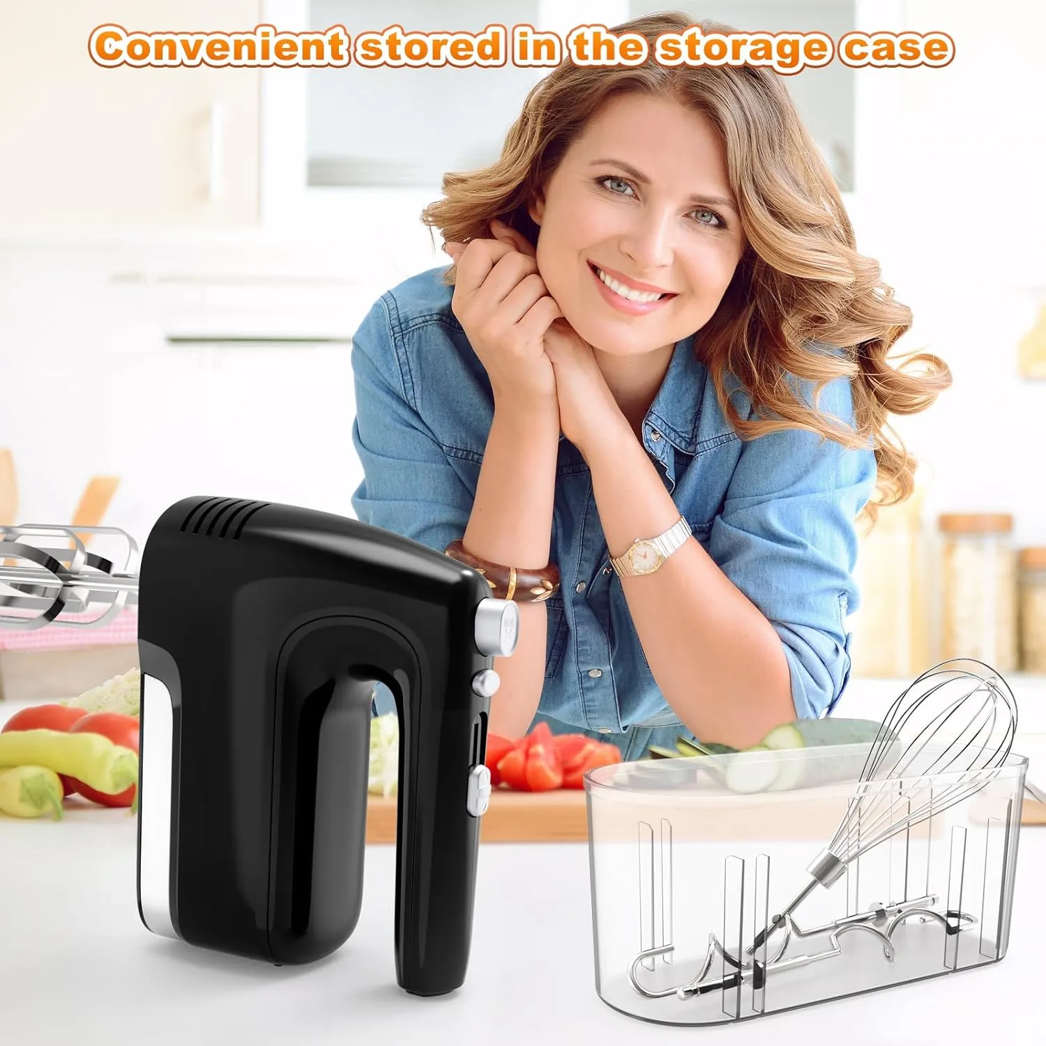 5-Speed 400W Hand Mixer, Turbo Boost & Storage Case, 2x Beaters, 2x Hooks, 1x Whisk (Black)