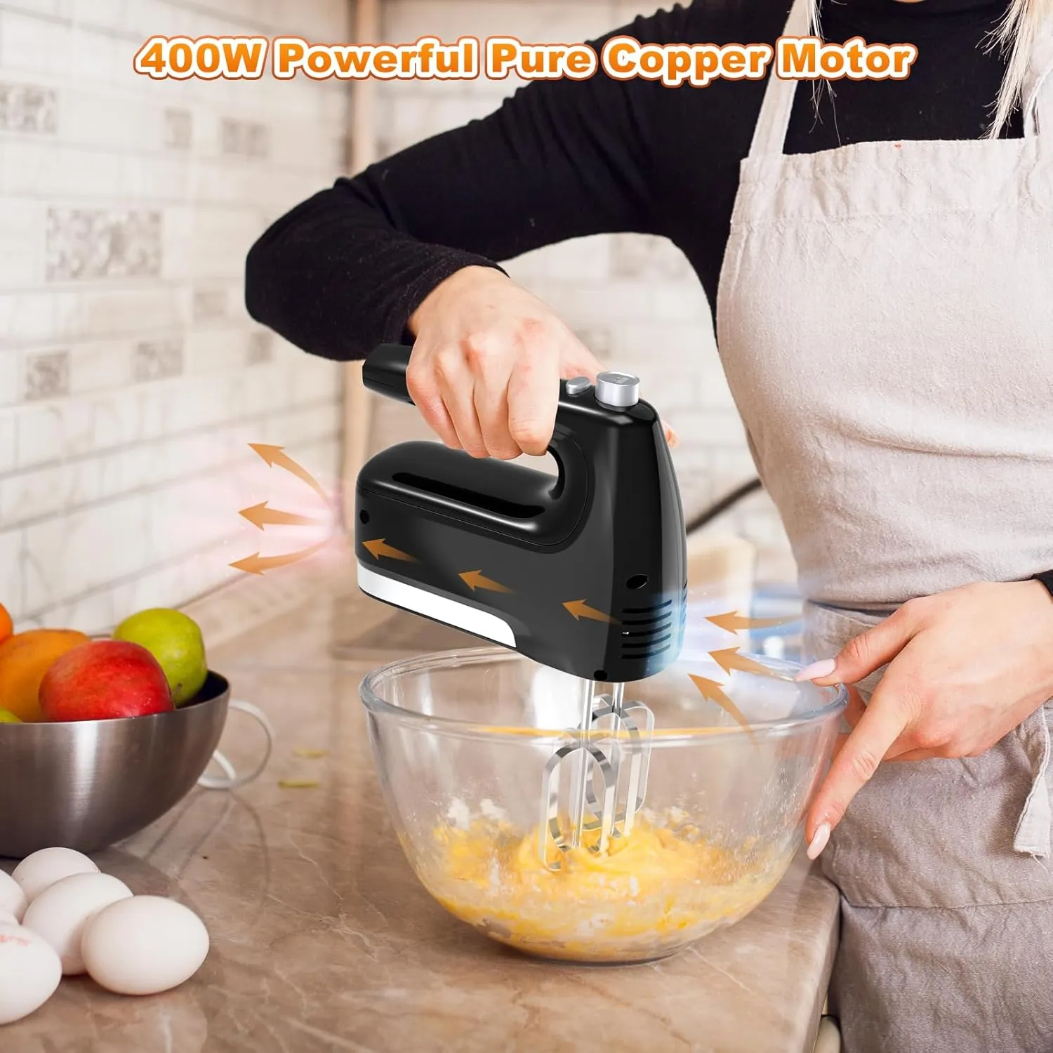 5-Speed 400W Hand Mixer, Turbo Boost & Storage Case, 2x Beaters, 2x Hooks, 1x Whisk (Black)