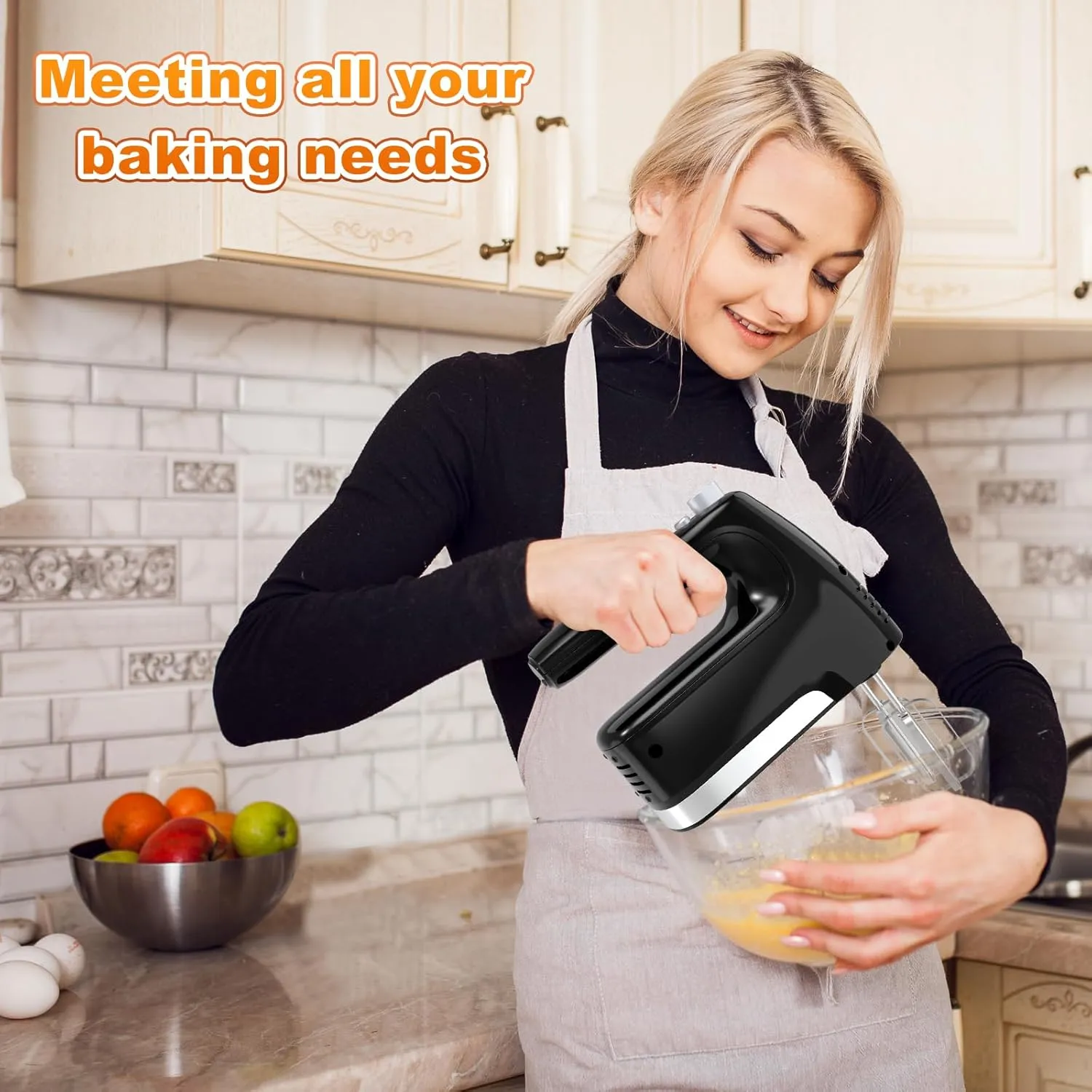5-Speed 400W Hand Mixer, Turbo Boost & Storage Case, 2x Beaters, 2x Hooks, 1x Whisk (Black)