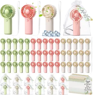 50 Set Wedding Mini Fans for Guests Portable Fan Handheld Bridesmaid Gifts Battery Operated Fans with Thank You Cards Organza Bags Small Summer Makeup Fan for Bridal Shower Wedding Gift