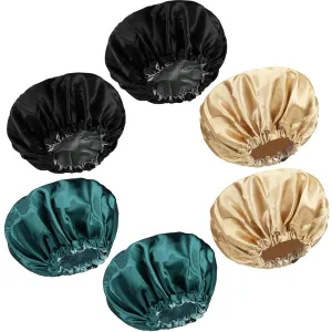 6 Pieces Reversible Silk Bonnet for Women Satin Bonnet Hair Wrap for Sleeping Cap with Tie Band(BCZ)