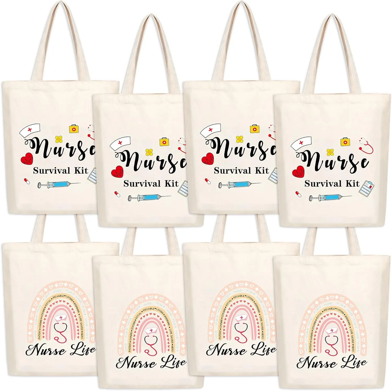 8 Pieces Nurse Appreciation Gifts Nurses Week Gifts Nurse Tote Bags Multi-purpose Canvas Tote Bags Nurse Practitioner Graduation Retirement Canvas Tote Bags Shopping Bag Shoulder Bag Gifts