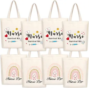 8 Pieces Nurse Appreciation Gifts Nurses Week Gifts Nurse Tote Bags Multi-purpose Canvas Tote Bags Nurse Practitioner Graduation Retirement Canvas Tote Bags Shopping Bag Shoulder Bag Gifts