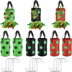 9 Pcs Upside Down Tomato Herb Planter Hanging Aeration Strawberry Grow Bags Plant Hanger Vegetable Planting Bags with Hooks Breathable Fabric Planter Bags for House
