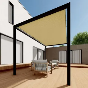 9'x9' Sun Shade Sail Straight Edge with Grommet Rectangle Canopy Awning Fabric Cloth Screen 98% UV Block 240GSM Heavy Duty Commercial Grade Outdoor Patio Carport (Sand)