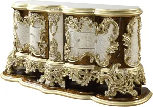 Acme Desiderius Wood 6-Drawers Dresser in Antique Gold and Hand Paint Brown