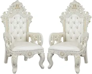 ACME Furniture Set of 2 Arm Chair in White and Antique White Finish