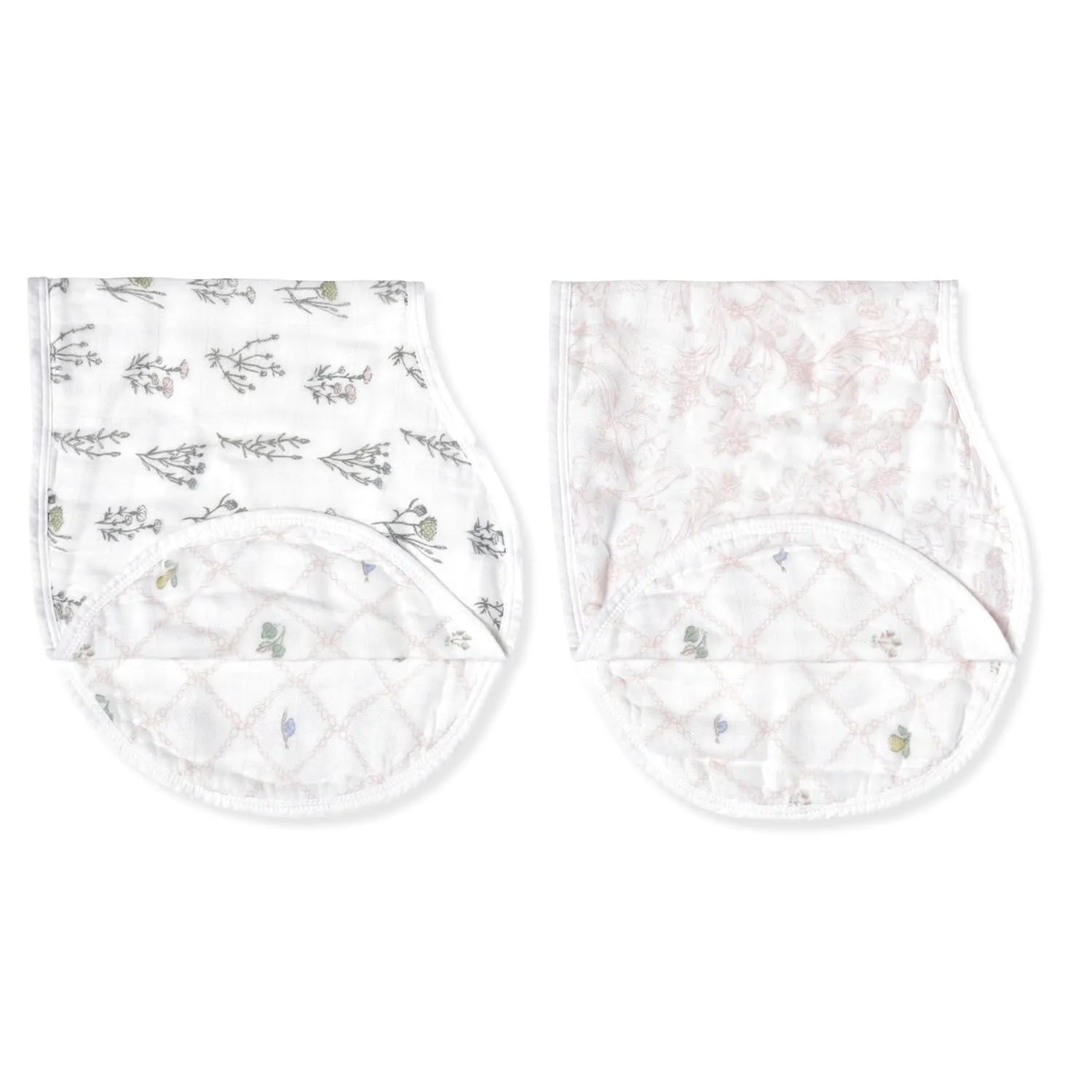 aden   anais Silky Soft Bamboo Viscose Burpy Bib – Multi-Use, Absorbent 4-Layer Burp Cloth and Full-Coverage Snap-Closure Baby Bib in One, 22.5” X 11”, 2-Pack, French Floral