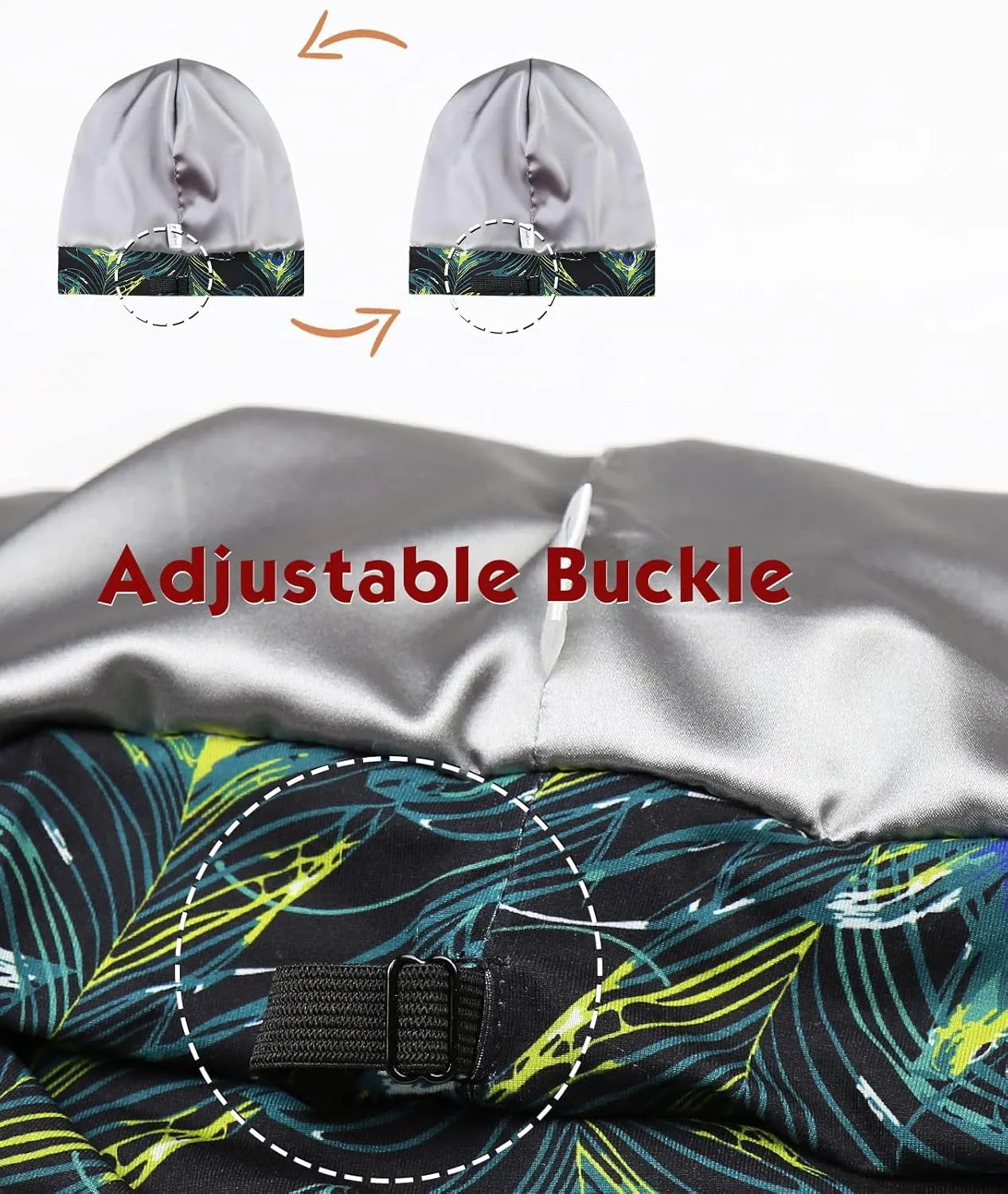 Adjustable Satin Lined Sleep Cap for Dreadlocks Curly Hair Large Head-Stay On Overnight