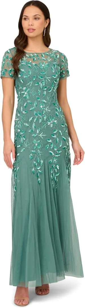 Adrianna Papell Women's Bead Long Dress with Godets