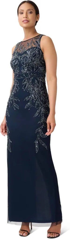 Adrianna Papell Women's Beaded Column Long Dress