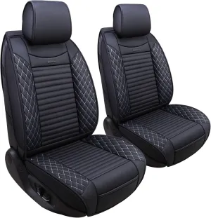 Aierxuan 2 Pcs Front Captain Seat Covers for Cars Waterproof Leather Cushion Universal Fit for Cx5 Renegade Highlander Toyota Corolla 4Runner Nissan Altima Rogue (2 Pcs Front/Black-White)