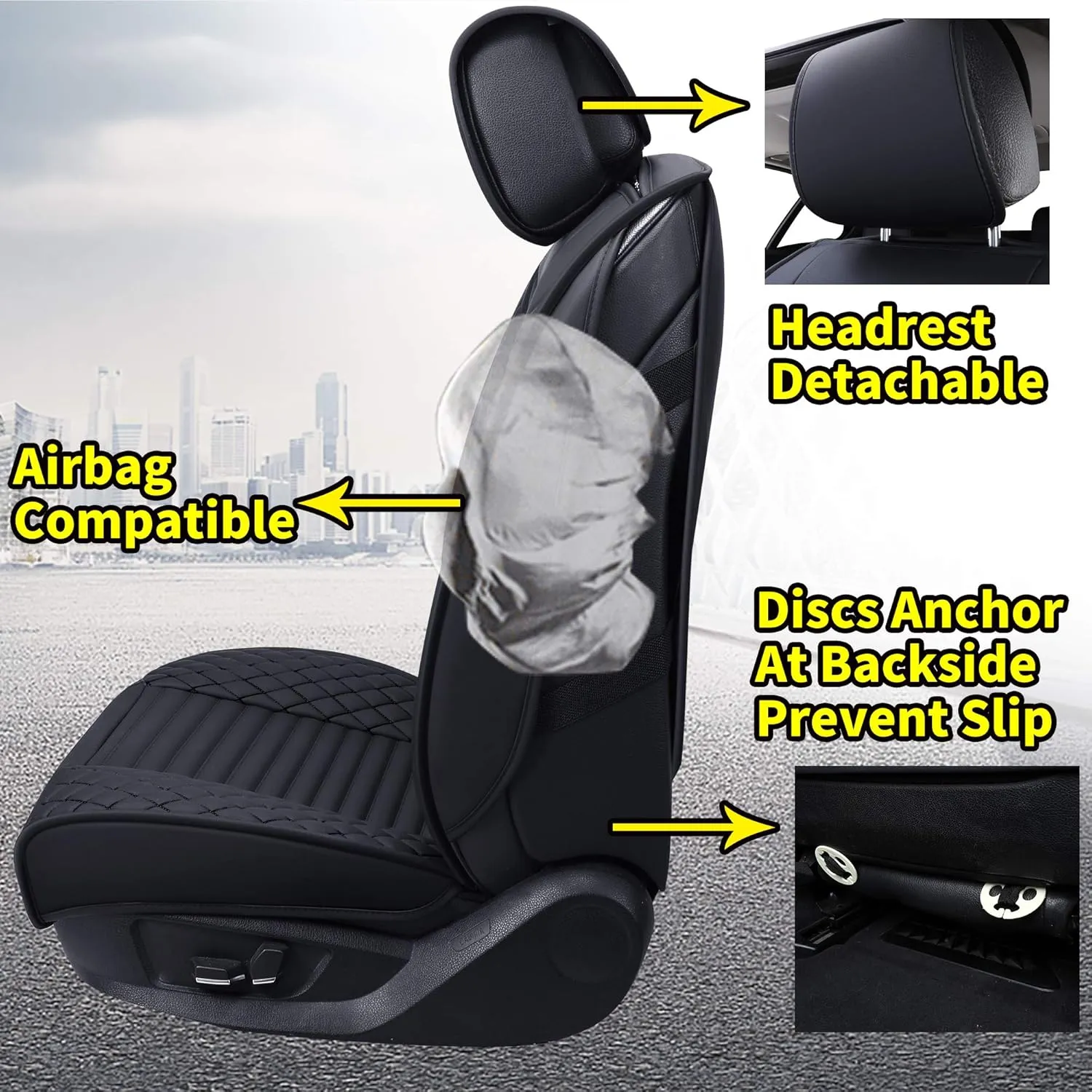 Aierxuan 2 Pcs Front Captain Seat Covers for Cars Waterproof Leather Cushion Universal Fit for Cx5 Renegade Highlander Toyota Corolla 4Runner Nissan Altima Rogue (2 Pcs Front/Black-White)