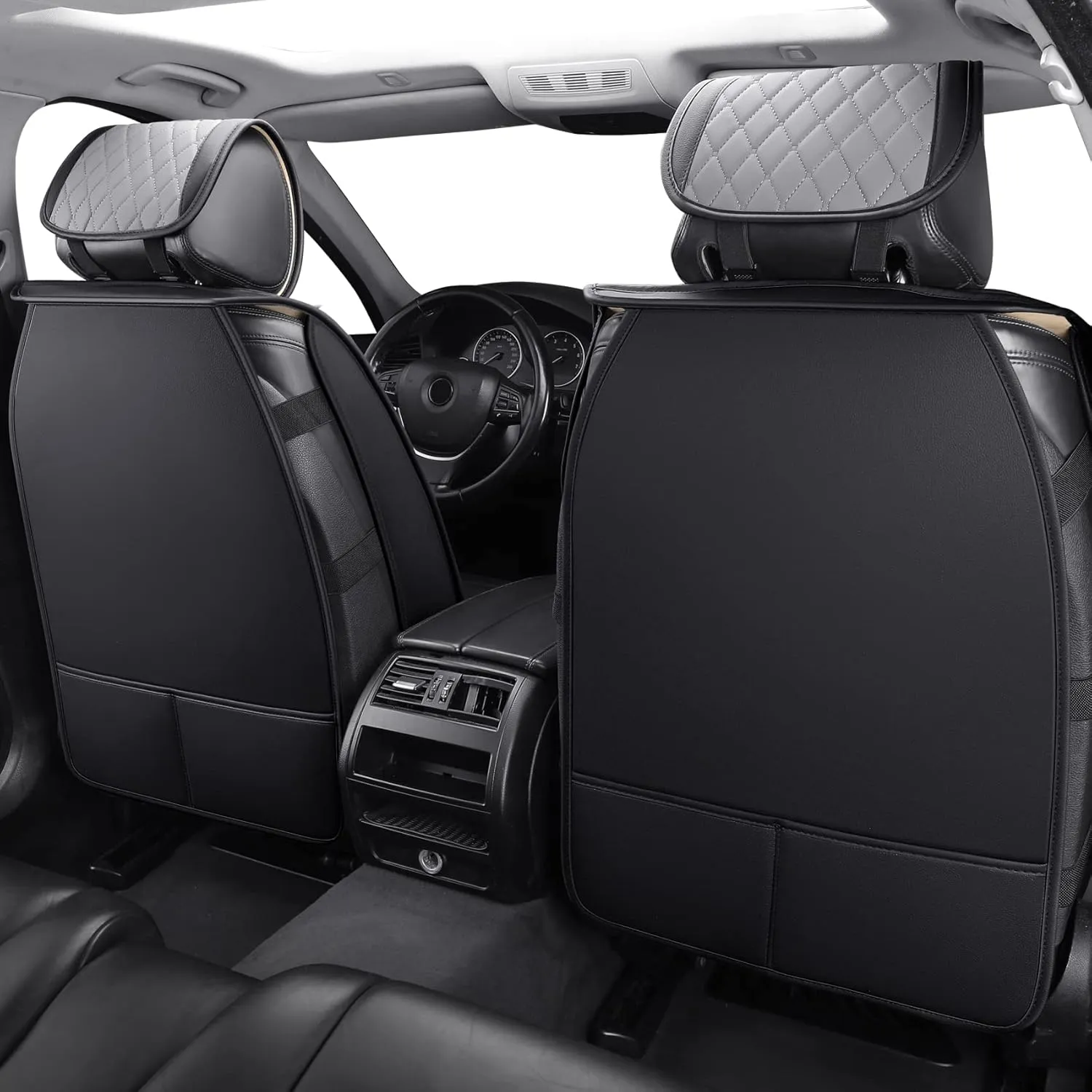 Aierxuan Front Driver Seat Covers for Cars Universal Fit for Honda Toyota Hyundai Elantra Jeep Wrangler Liberty Acura Mitsubishi Outlander Nissan Lexus VW Jetta Passat (2PCS Front,Black-Grey)